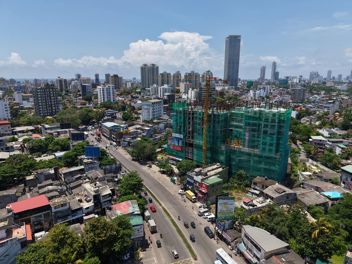 Aerial drone view of Fairway Latitude under construction in Colombo